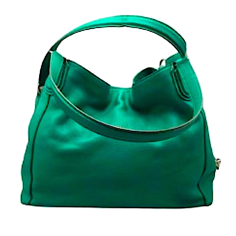 COACH Edie Green Leather Horse and Carriage Embossed Three Section Shoulder Bag